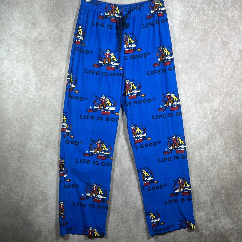 Life Is Good Pajama Pants Mens Small Blue Drawstring‎ Fleece Pockets Sleepwear